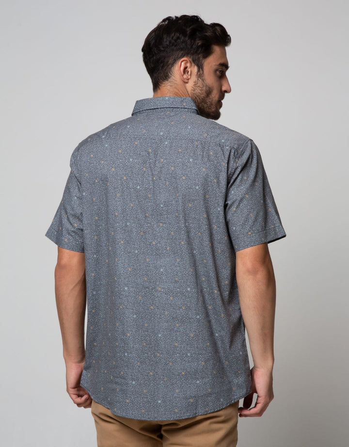 Cole Short Sleeve Shirt Woven Print Textured Look With Contrast Ico