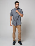 Cole Short Sleeve Shirt Woven Print Textured Look With Contrast Ico