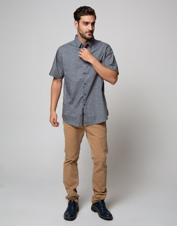 Cole Short Sleeve Shirt Woven Print Textured Look With Contrast Ico