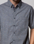 Cole Short Sleeve Shirt Woven Print Textured Look With Contrast Ico