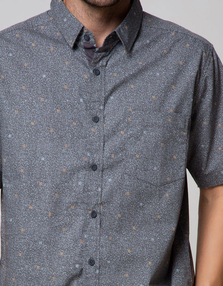 Cole Short Sleeve Shirt Woven Print Textured Look With Contrast Ico