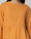 Connexion Long Sleeve Blouse Ruffle Waist Rneck With Horn Button Back
