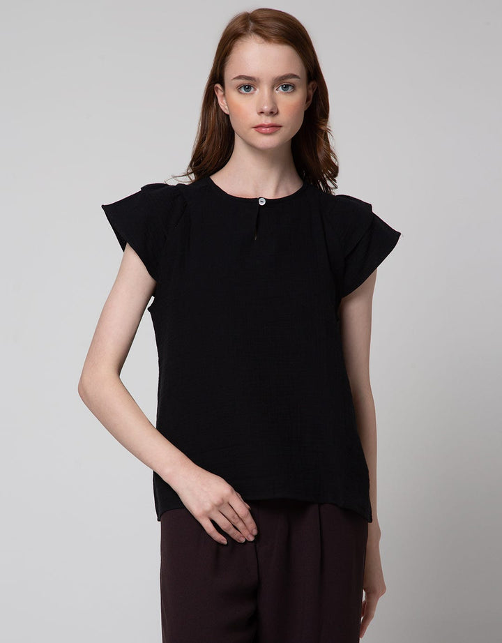 Connexion Short Sleeve Blouse Ruffle Sleeve Double Cloth