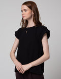 Connexion Short Sleeve Blouse Ruffle Sleeve Double Cloth