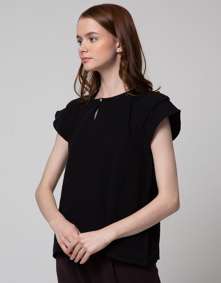 Connexion Short Sleeve Blouse Ruffle Sleeve Double Cloth