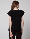 Connexion Short Sleeve Blouse Ruffle Sleeve Double Cloth