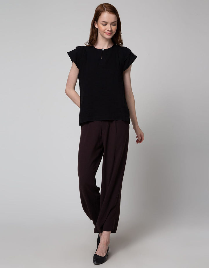 Connexion Short Sleeve Blouse Ruffle Sleeve Double Cloth