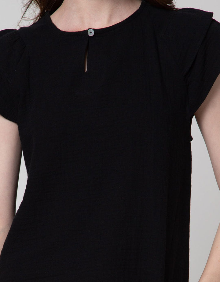 Connexion Short Sleeve Blouse Ruffle Sleeve Double Cloth