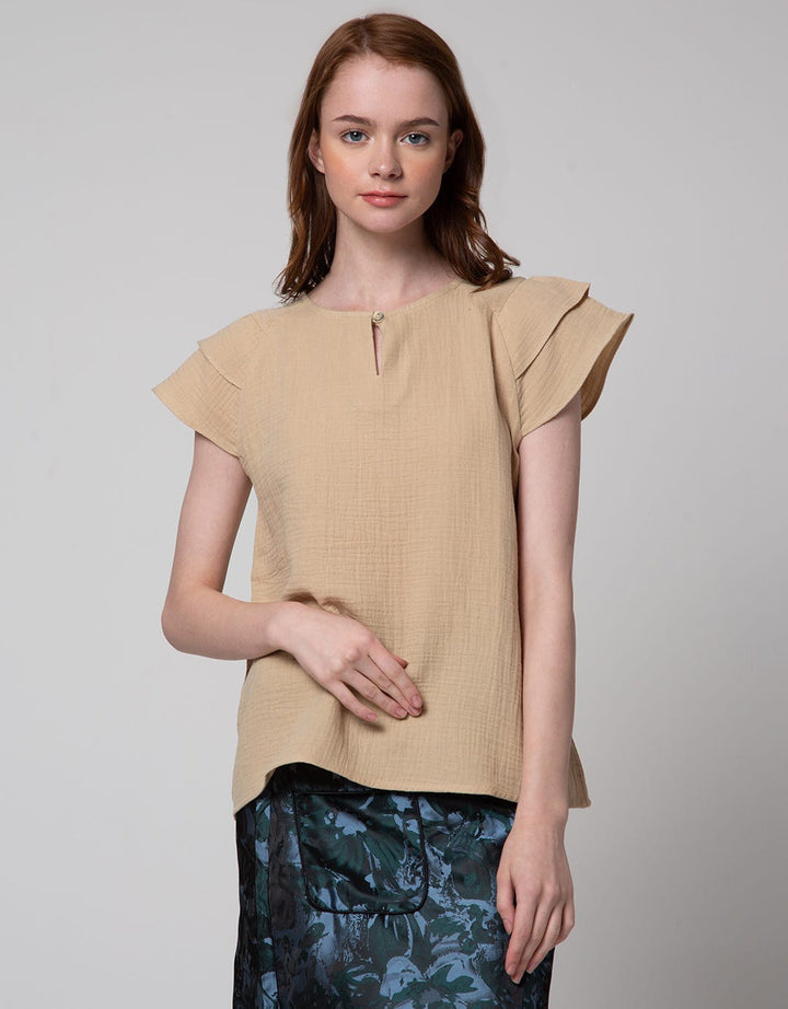 Connexion Short Sleeve Blouse Ruffle Sleeve Double Cloth