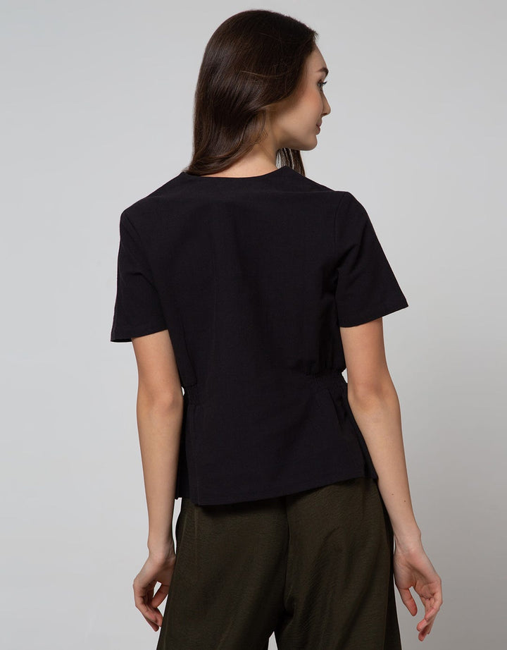 Connexion Short Sleeve Blouse  Wrapover With Smok One Side
