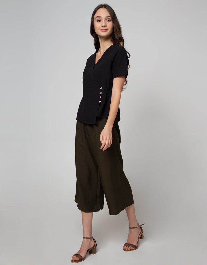 Connexion Short Sleeve Blouse  Wrapover With Smok One Side