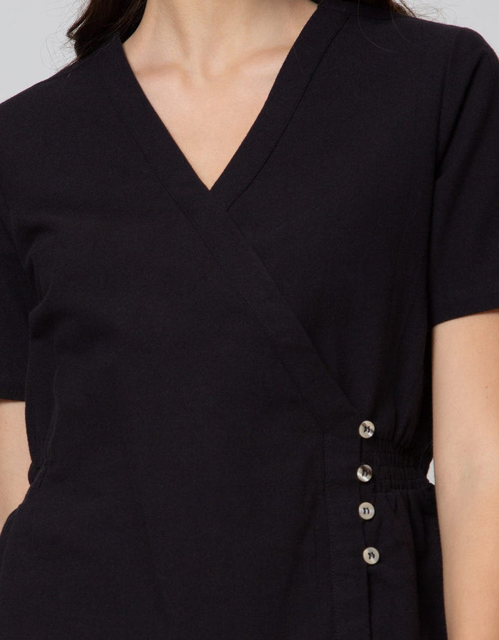 Connexion Short Sleeve Blouse  Wrapover With Smok One Side