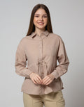 Connexion Long Sleeve Blouse Poly Twill Pocket With Drawstring Waist