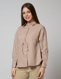 Connexion Long Sleeve Blouse Poly Twill Pocket With Drawstring Waist