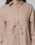 Connexion Long Sleeve Blouse Poly Twill Pocket With Drawstring Waist