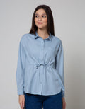 Connexion Long Sleeve Blouse Poly Twill Pocket With Drawstring Waist