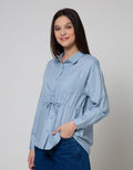 Connexion Long Sleeve Blouse Poly Twill Pocket With Drawstring Waist