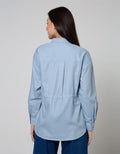 Connexion Long Sleeve Blouse Poly Twill Pocket With Drawstring Waist