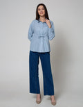 Connexion Long Sleeve Blouse Poly Twill Pocket With Drawstring Waist