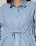 Connexion Long Sleeve Blouse Poly Twill Pocket With Drawstring Waist