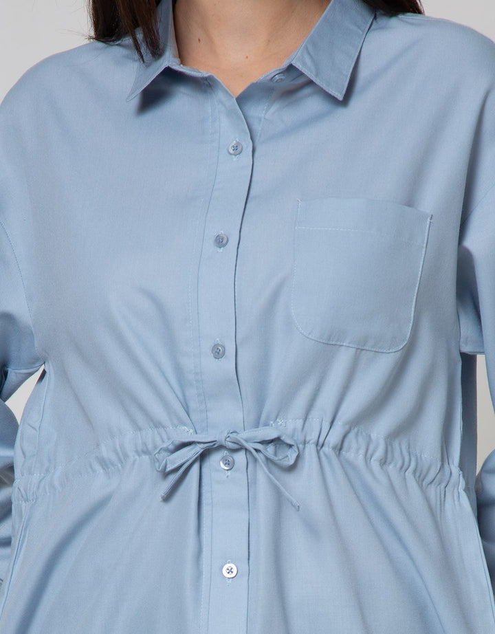 Connexion Long Sleeve Blouse Poly Twill Pocket With Drawstring Waist