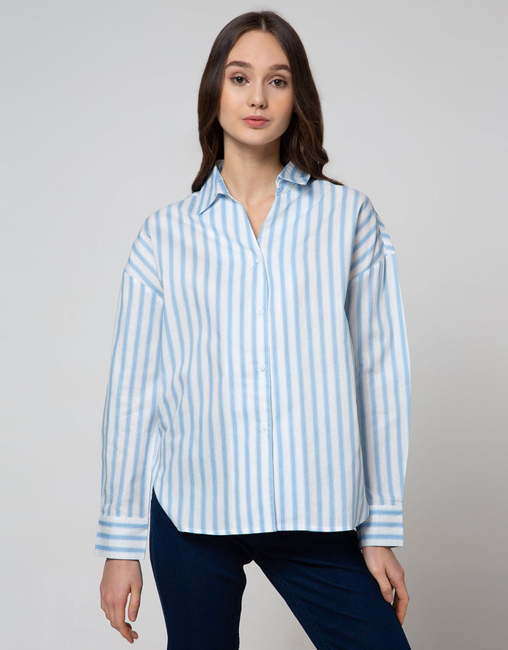 Connexion Long Sleeve Shirt Cotton Print Stripes Oversize