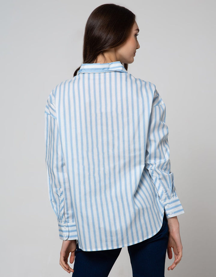 Connexion Long Sleeve Shirt Cotton Print Stripes Oversize