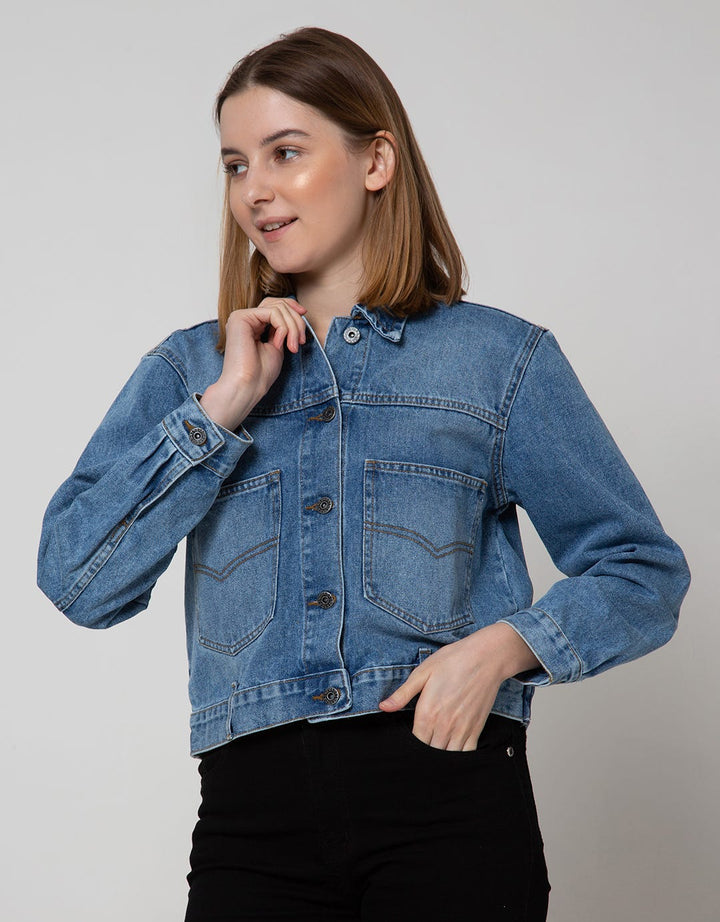 Nevada Denim Jacket Crop With Back Pocket