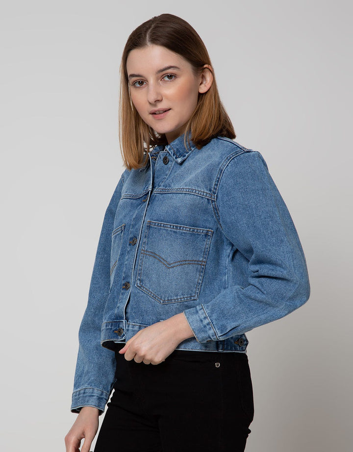 Nevada Denim Jacket Crop With Back Pocket