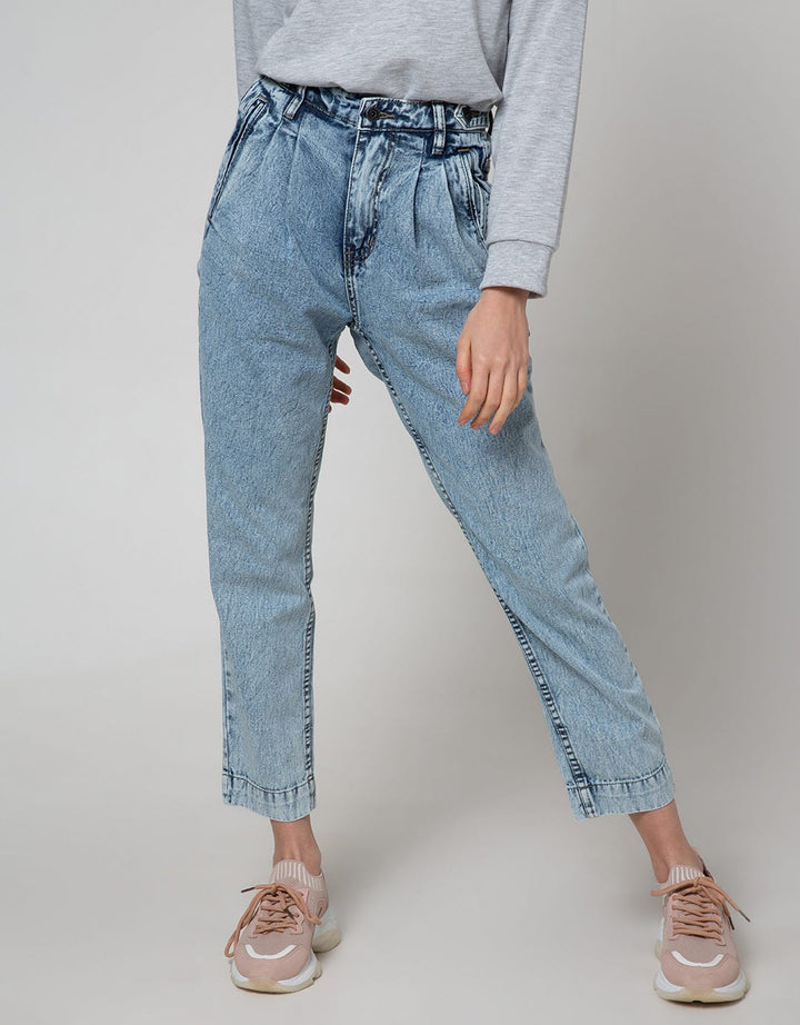 Nevada Denim Long Pants With Button Waist