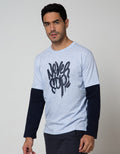 T Zone Long Sleve Print Graffiti Mock Layer Never Stop