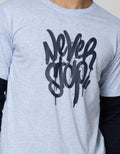 T Zone Long Sleve Print Graffiti Mock Layer Never Stop