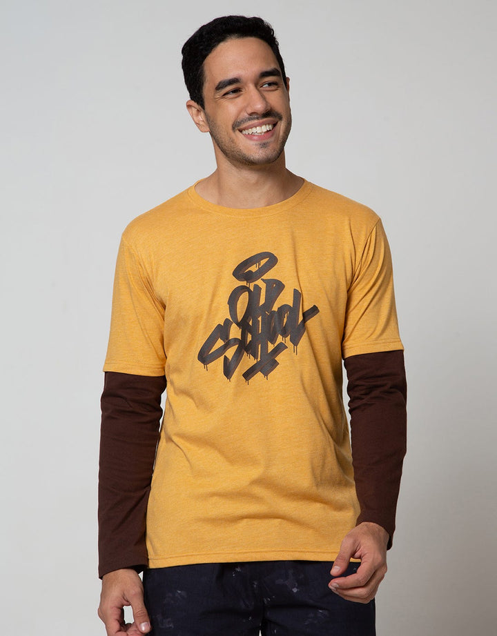 T Zone Long Sleeve Print Graffiti Mock Layer Old School