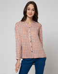 Connexion Long Sleeve Shirt Hai Collar Print Chech Small