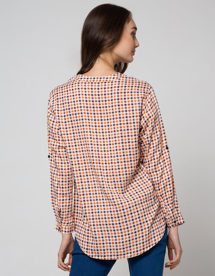 Connexion Long Sleeve Shirt Hai Collar Print Chech Small