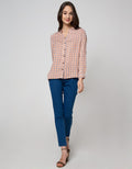 Connexion Long Sleeve Shirt Hai Collar Print Chech Small