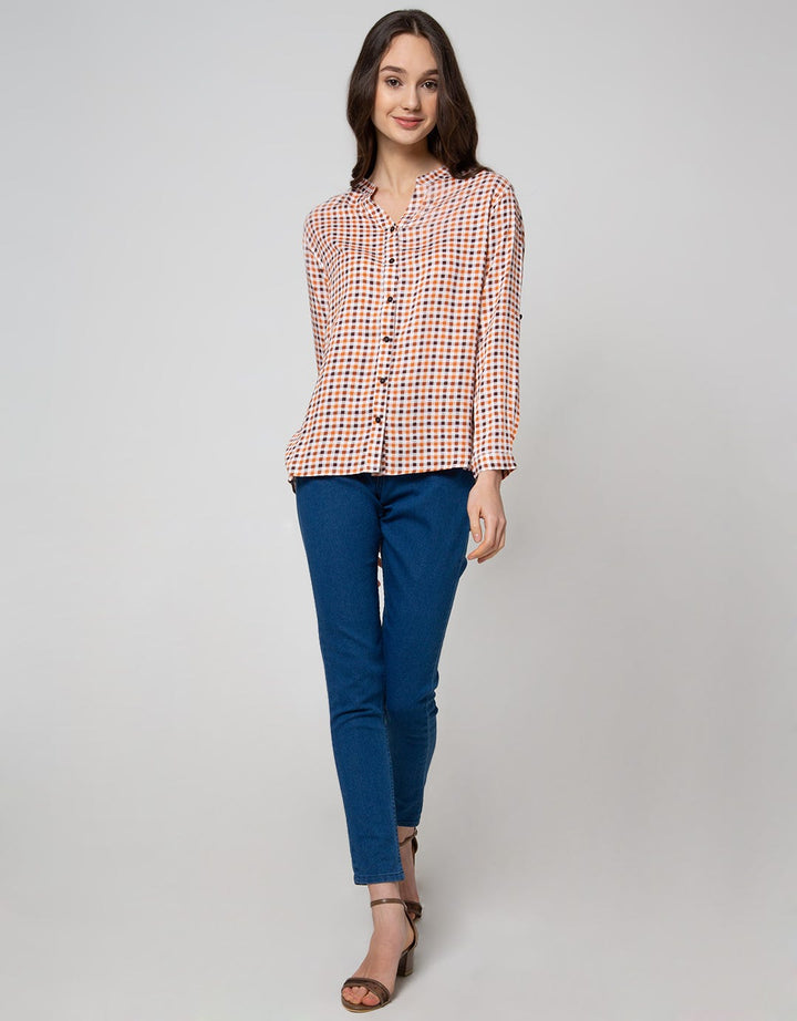 Connexion Long Sleeve Shirt Hai Collar Print Chech Small