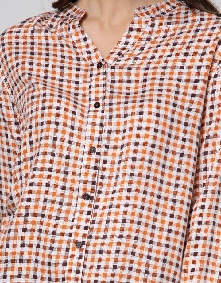 Connexion Long Sleeve Shirt Hai Collar Print Chech Small