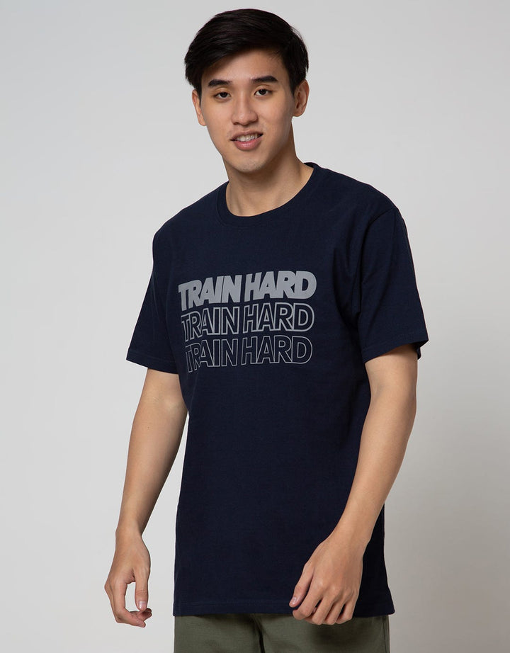 T Zone Big Size T-Shirt Theme Statement - Train Hard:Navy Blue:Xxl:Text:Ss T-Shirt
