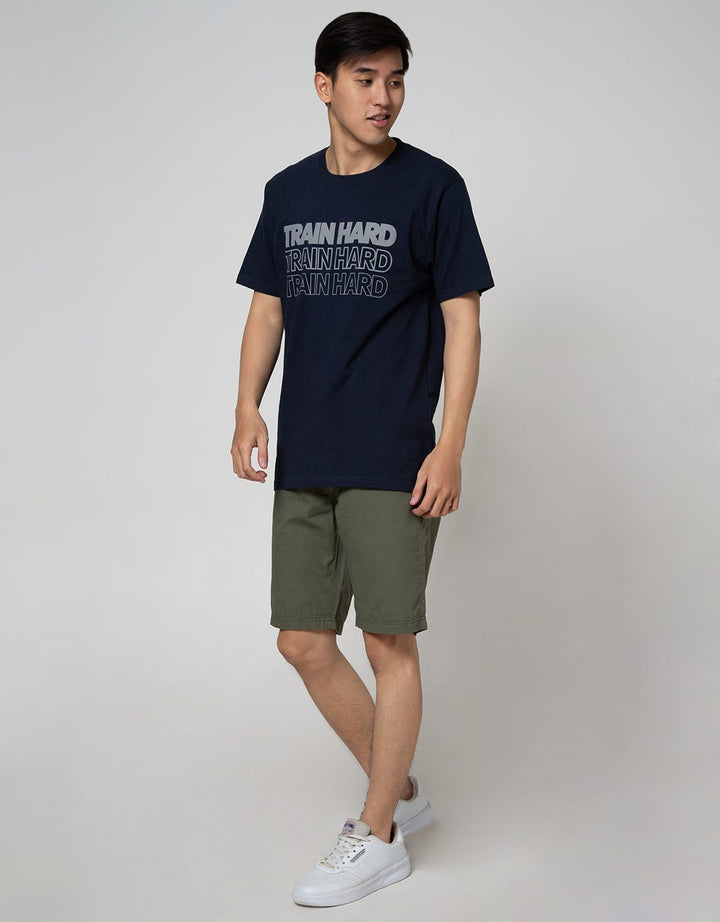 T Zone Big Size T-Shirt Theme Statement - Train Hard:Navy Blue:Xxl:Text:Ss T-Shirt
