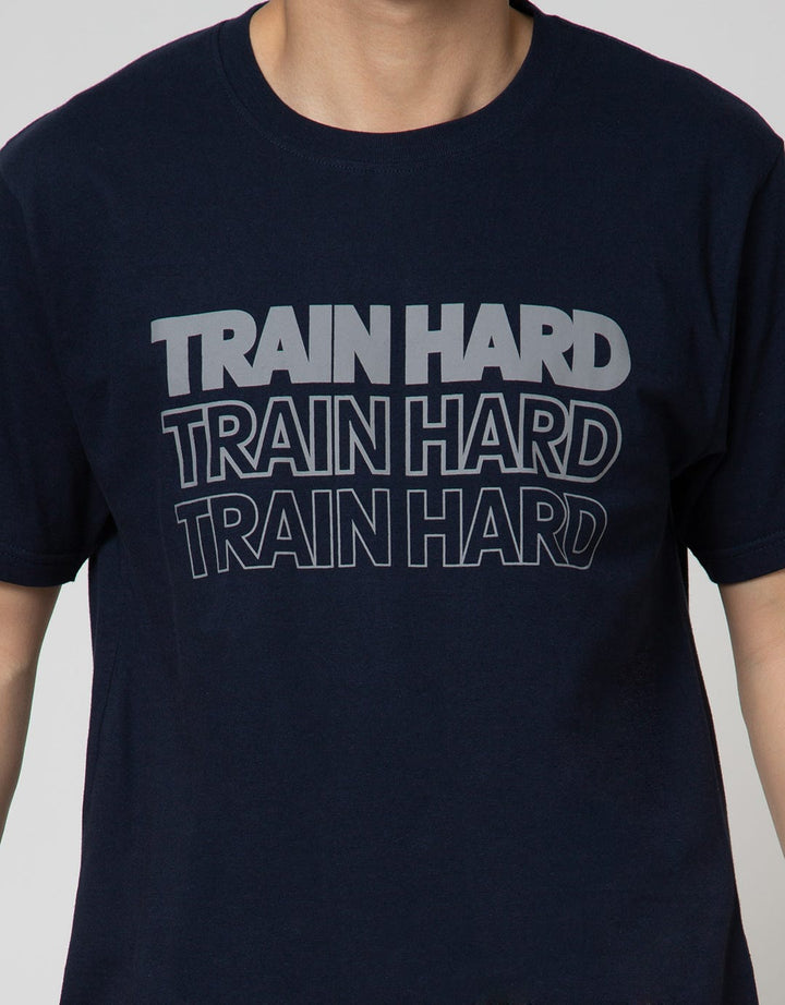 T Zone Big Size T-Shirt Theme Statement - Train Hard:Navy Blue:Xxl:Text:Ss T-Shirt