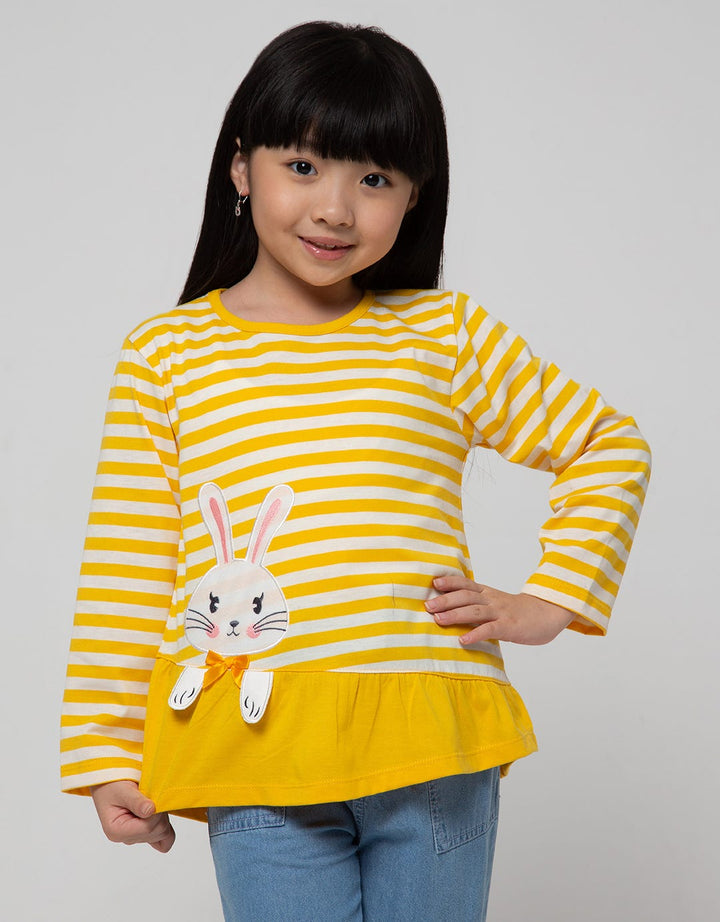 Little M Long Sleeve T-Shirt Stripe Ruffle Bunny