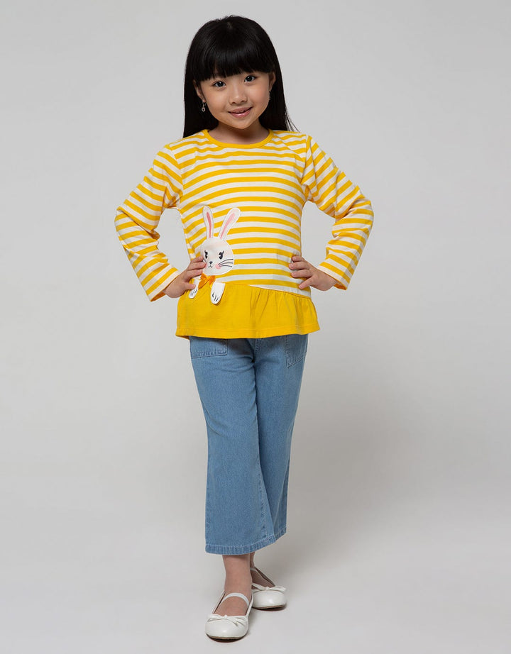 Little M Long Sleeve T-Shirt Stripe Ruffle Bunny
