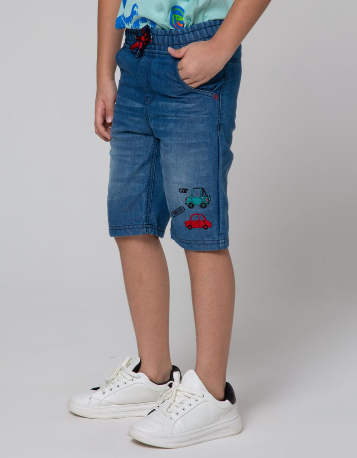 Little M Denim Shorts Karet Bordir Car