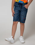 Little M Denim Shorts Dino Embroidery Rubber