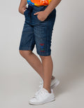 Little M Denim Shorts Dino Embroidery Rubber