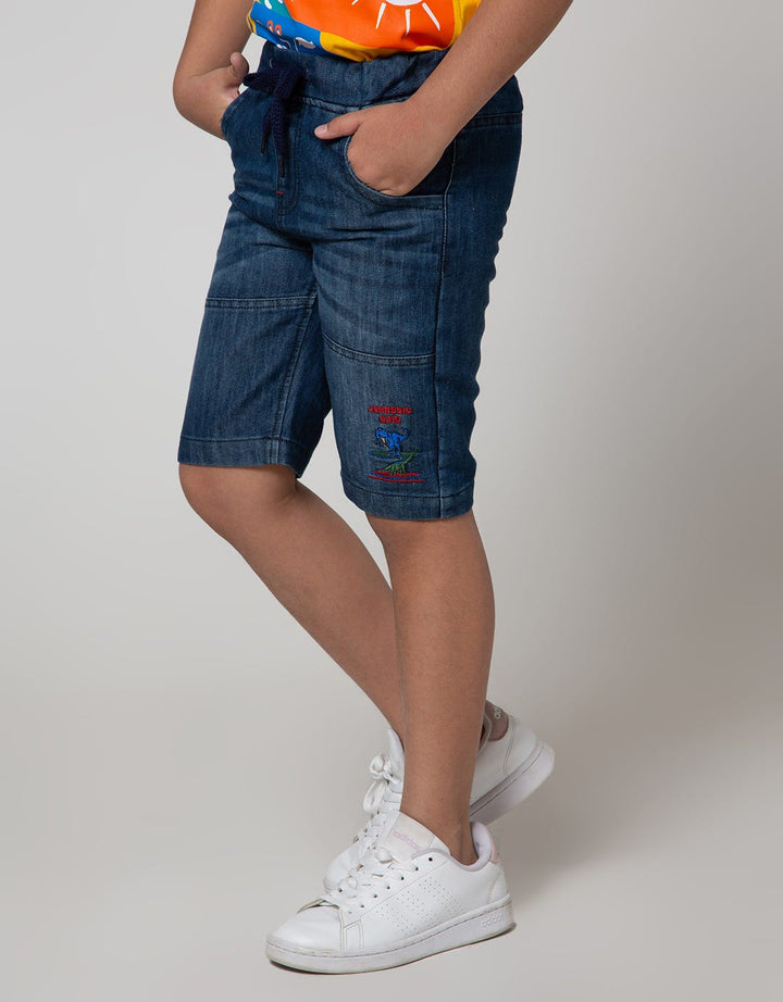 Little M Denim Shorts Dino Embroidery Rubber