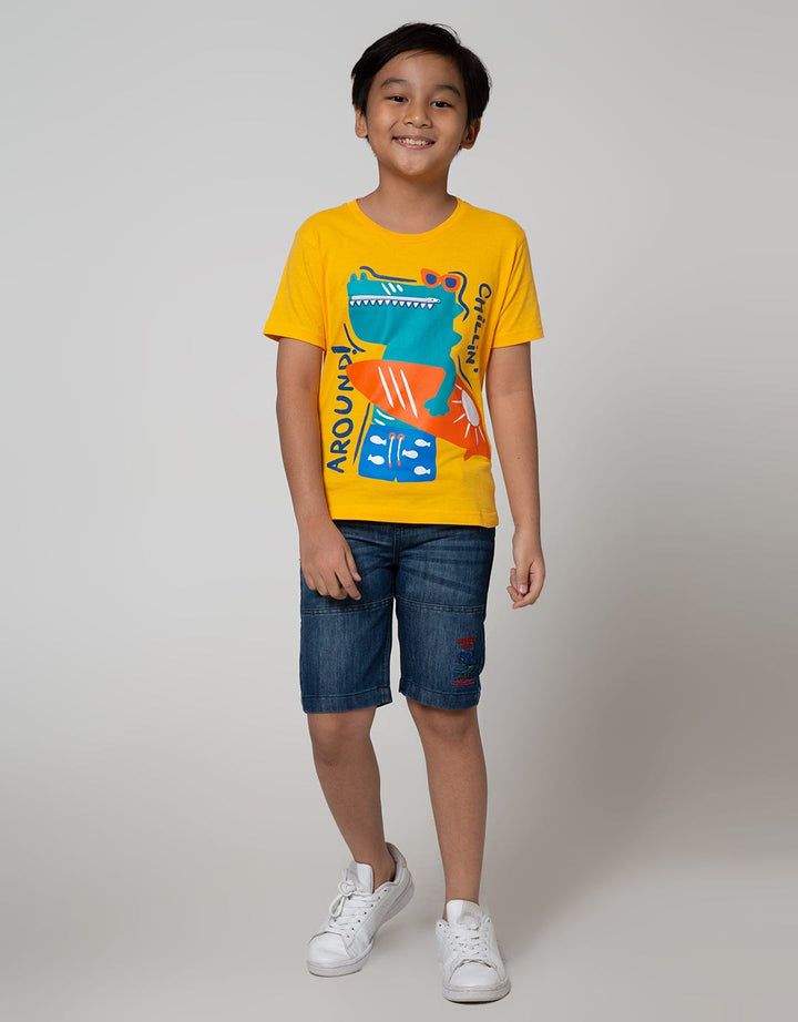 Little M Denim Shorts Dino Embroidery Rubber
