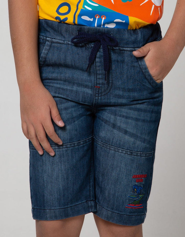 Little M Denim Shorts Dino Embroidery Rubber