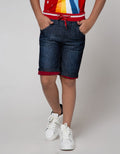 Little M Denim Shorts Rib Kombinasi Kaki